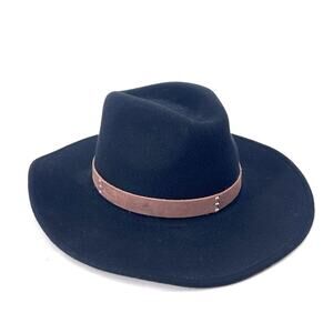 Cancan Black 100% Australian Wool Wide Brim Fedora Hat Unisex Size Large